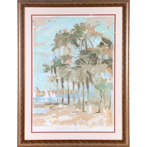 1990 NILE DELTA PALMS, EGYPT OIL ON PAPER FRAMED