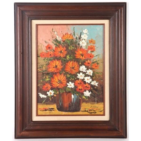 JULIAN OIL ON CANVAS DEPICTING FLOWER VASE FRAMED