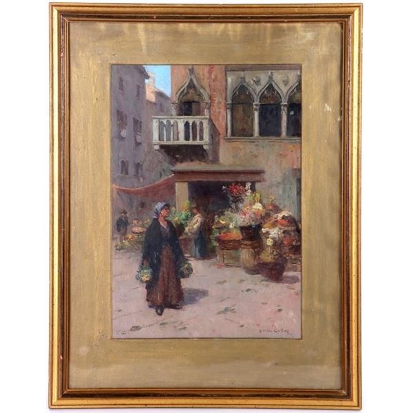 VINTAGE CITYSCAPE ITALIAN OIL PAINTING
