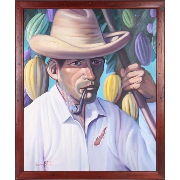 ROBERT SANTOS SIGNED "COCOA FARMER" OIL PAINTING