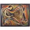Image 1 : WOMAN PLAYING THE HARP OIL PAINTING SIGNED