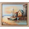 Image 1 : TIM L. OIL ON CANVAS HARBOR LANDSCAPE FRAMED