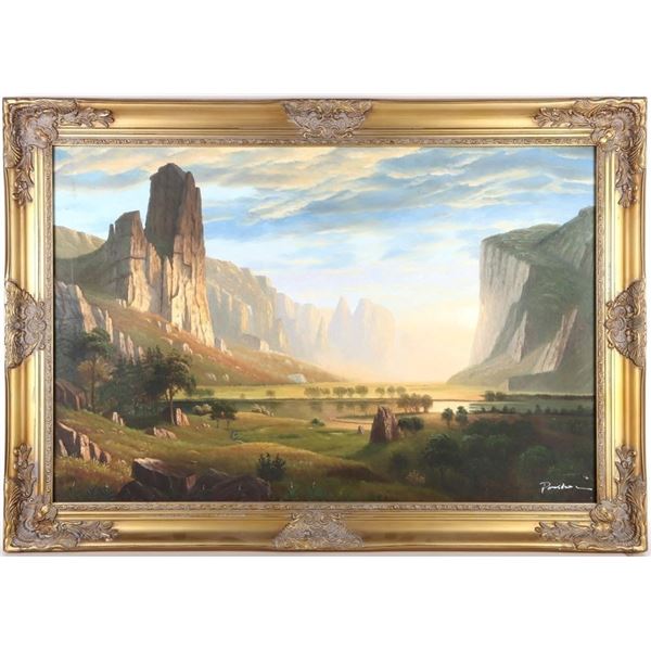AFTER A. BIERSTADT "YOSEMITE VALLEY" OIL ON CANVAS