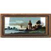 Image 1 : LIGHTHOUSE W/ BOAT ON A LAKE FRAMED PAINTING