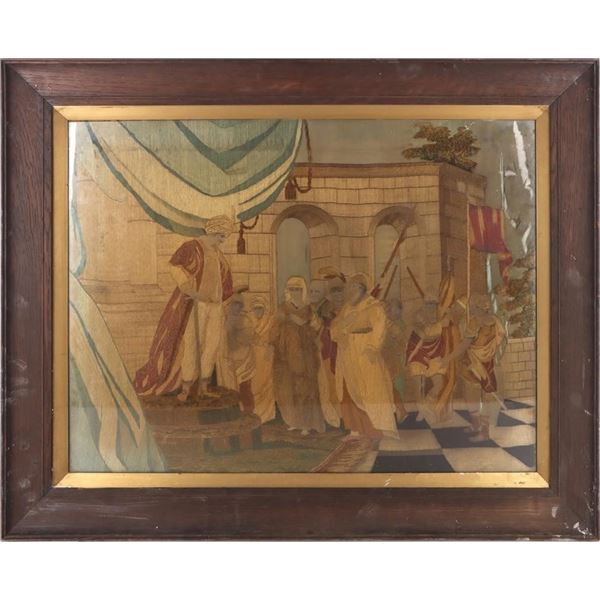 LARGE FRAMED MIDDLE EASTERN KINGDOM TAPESTRY