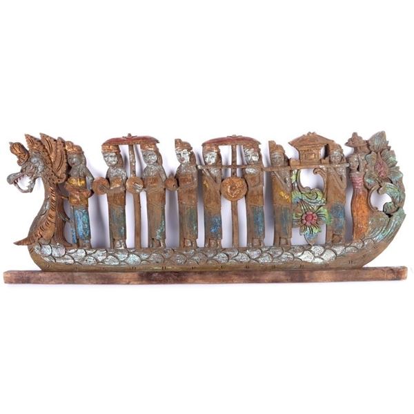 VINTAGE BALINESE INDONESIA DRAGON BOAT WALL PANEL