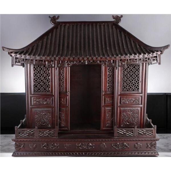 VINTAGE LARGE CHINESE WOODEN SHRINE CABINET