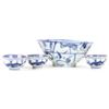 Image 4 : ANTIQUE ASIAN BLUE & WHITE BOWL & CUPS.