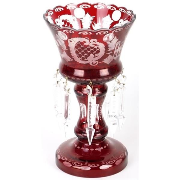 VINTAGE BOHEMIAN CZECH RUBY RED MANTLE LUSTER