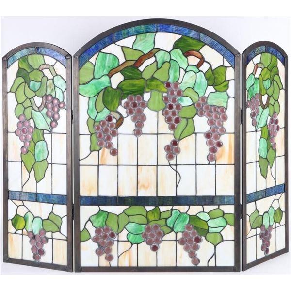 TIFFANY STYLE STAINED GLASS FIREPLACE SCREEN