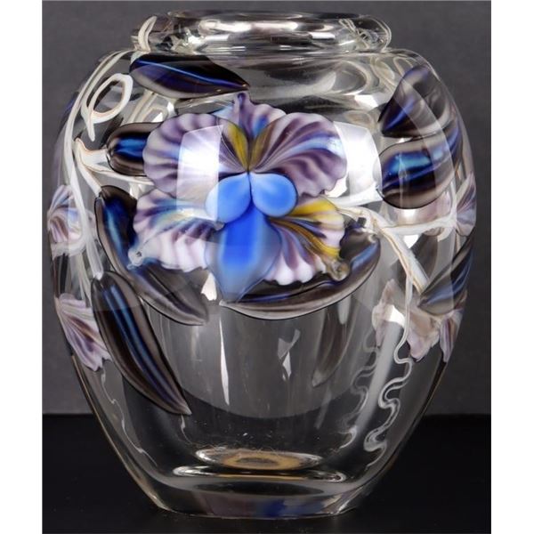 STEVEN LUNDBERG ORCHID PAPERWEIGHT VASE