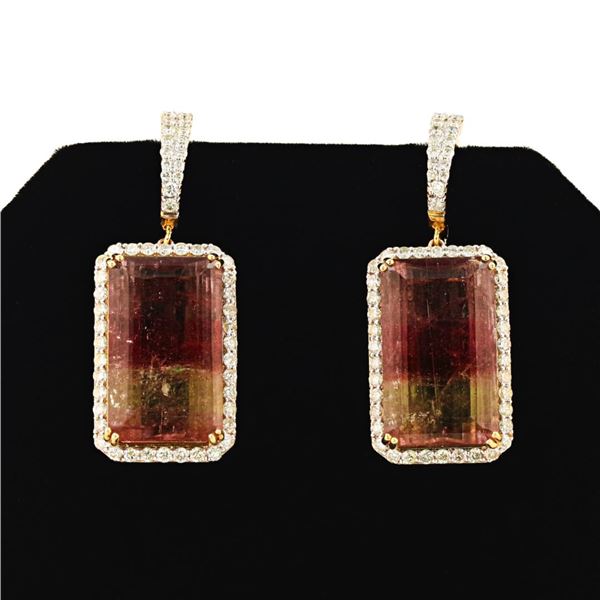 45.08 ctw Tourmaline and 2.61 ctw Diamond 14K Yellow Gold Earrings