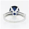 Image 7 : Platinum 4.24 ctw Gubelin NO HEAT Oval Sapphire & Baguette Diamond 3 Stone Ring