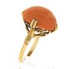Image 9 : Vintage 18K Gold Cabochon Pinkish-Orange Natural Coral Open Work Solitaire Ring