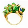 Image 7 : Vintage 18K Yellow Gold Multi Color Enamel Large Dragon or Fish Wrap Band Ring