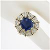 Image 4 : Vintage 14K Gold GIA Ceylon No Heat Cushion Sapphire & Diamond Halo Platter Ring