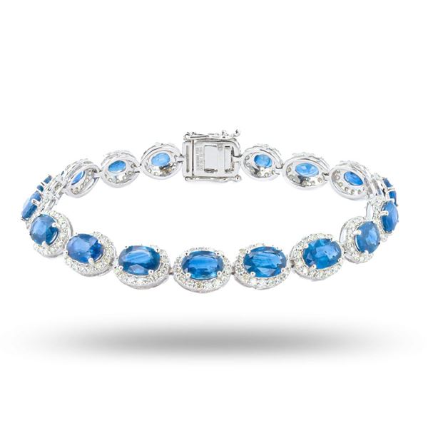 12.28 ctw Blue Sapphire and 2.59 ctw Diamond Platinum Bracelet