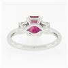 Image 7 : NEW Platinum 2.01 ctw GIA NO HEAT Pink Sapphire & Diamond 3 Stone Engagement Rin