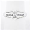 Image 1 : 14k White Gold 1.37 ctw Marquise Solitaire Baguette Round Diamond Engagement Rin
