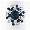 Image 1 : Vintage 18k White Gold 3.15 ctw Oval Sapphire Round Diamond Tiered Cluster Ring