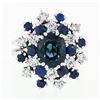 Image 4 : Vintage 18k White Gold 3.15 ctw Oval Sapphire Round Diamond Tiered Cluster Ring
