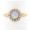 Image 1 : Antique Victorian 14K Gold Round Opal Solitaire Diamond Halo Petite Cluster Ring