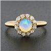 Image 2 : Antique Victorian 14K Gold Round Opal Solitaire Diamond Halo Petite Cluster Ring