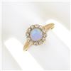 Image 3 : Antique Victorian 14K Gold Round Opal Solitaire Diamond Halo Petite Cluster Ring