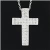 Image 3 : NEW 14k White Gold.60 ctw Round Pave Diamond Boxy Cross Slide Pendant & 18 Chain