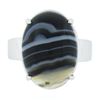 Image 4 : New 14k White Gold 18.2x13mm Oval Cabochon Gray Banded Agate Solitaire Ring