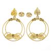 Image 4 : 10k Two Tone Gold Etched Textured Grape Leaf Open Circle Drop Dangle Earrings