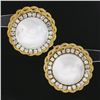 Image 2 : Vintage 18K Gold Large Mabe Pearl Diamond Halo Twisted Wire Work Button Earrings