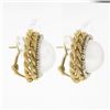 Image 4 : Vintage 18K Gold Large Mabe Pearl Diamond Halo Twisted Wire Work Button Earrings
