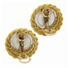 Image 6 : Vintage 18K Gold Large Mabe Pearl Diamond Halo Twisted Wire Work Button Earrings