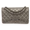 Image 1 : Chanel Grey Leather Large Double Flap Shoulder Bag