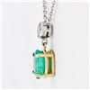 Image 4 : NEW 14K TT Gold 1.44 ctw Oval Emerald & Round Diamond Drop Dangle Pendant Neckla