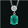 Image 6 : NEW 14K TT Gold 1.44 ctw Oval Emerald & Round Diamond Drop Dangle Pendant Neckla