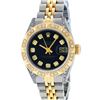 Image 2 : Rolex Ladies Quickset Two Tone Black Pyramid Diamond Datejust 26MM