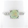 Image 1 : Vintage Platinum 7.6mm Prong Round Cabochon Opal Solitaire Diamond Accents Ring