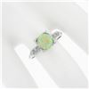 Image 3 : Vintage Platinum 7.6mm Prong Round Cabochon Opal Solitaire Diamond Accents Ring
