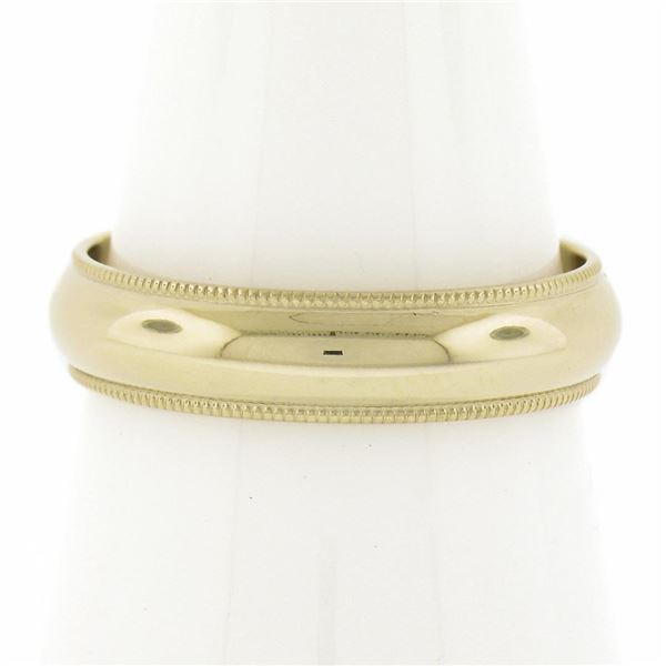 Solid 14k Gold 4.8mm Wide Domed Polished w/ Milgrain Stackable Wedding Band Ring