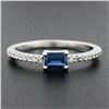 Image 2 : NEW 14K White Gold 0.62 ctw Rectangular Step Cut Sapphire Solitaire & Diamond Ri
