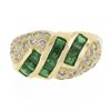 Image 4 : 18k Gold 1.65 ctw Square Step Cut Emerald w/ Diamond Domed Statement Band Ring