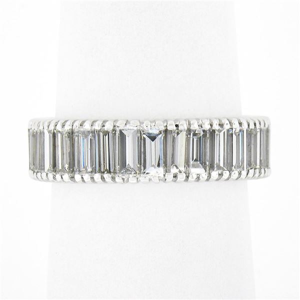 Vintage Platinum 4.60 ctw Straight Baguette Prong Set Diamond Eternity Band Ring