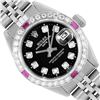 Image 1 : Rolex Ladies Stainless Steel Black Diamond And Ruby Date Wristwatch 26MM