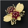 Image 4 : 14K Yellow Gold 1.40 ctw Round Ruby Detailed Textured Fly Bee Insect Pin Brooch
