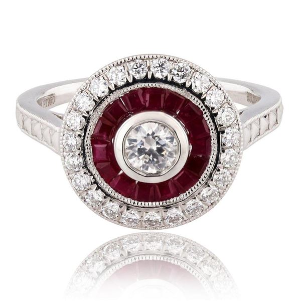 0.24 ctw Diamond, 0.89 ctw Blue Sapphire and Ruby Platinum Ring (0.55 ctw Diamon