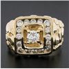Image 2 : Men's Solid 14K Yellow Gold 1.26 ctw Diamond Solitaire & Halo Nugget Style Ring
