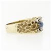 Image 5 : Unisex Vintage 14K Yellow Gold Oval Cabochon Star Sapphire & Diamond Nugget Ring