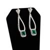 Image 3 : 2.23 ctw Emerald and 1.45 ctw Diamond Platinum Dangle Earrings
